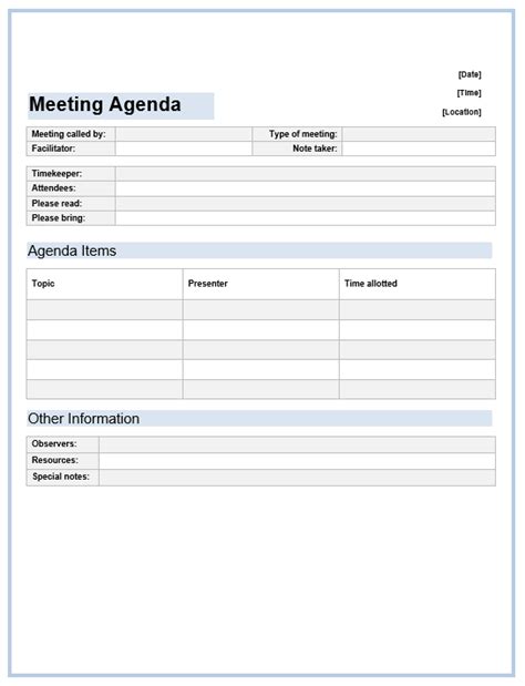 Free Meeting Agenda Templates For Word Sample Design Layout Templates