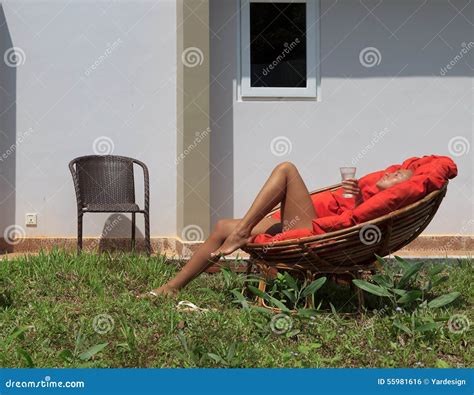 Large Backyard With A Lawn And Chairs Stock Photo Image