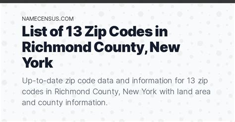 Richmond County Zip Codes List Of 13 Zip Codes In Richmond County