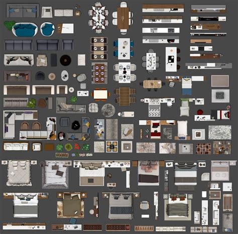 FLOOR PLAN 2d furniture top view PSD realistic Vol-2 | 3D model