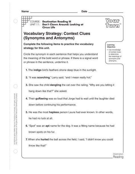 Context Clues Synonyms And Antonyms Worksheets Worksheets Master