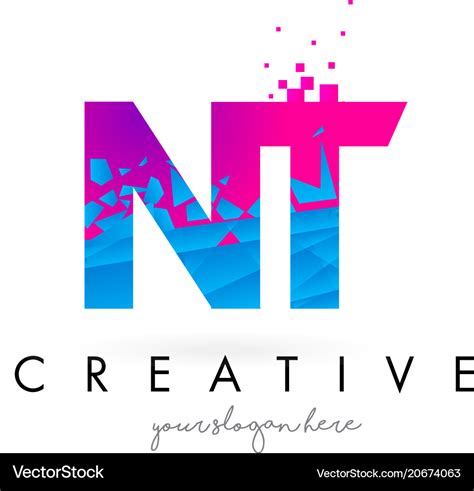 Nt N T Letter Logo With Shattered Broken Blue Vector Image