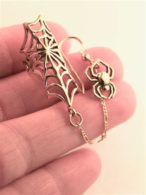 Web And Chained Spider Ear Cuff Jewelry