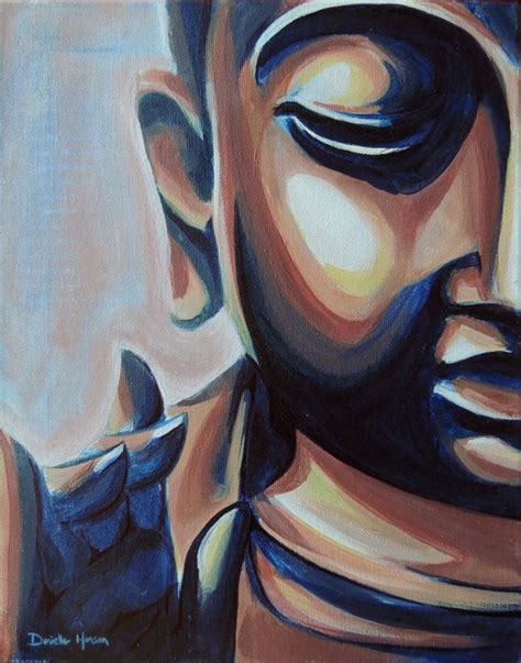 Original Buddha Acrylic Painting Copper And Blue On