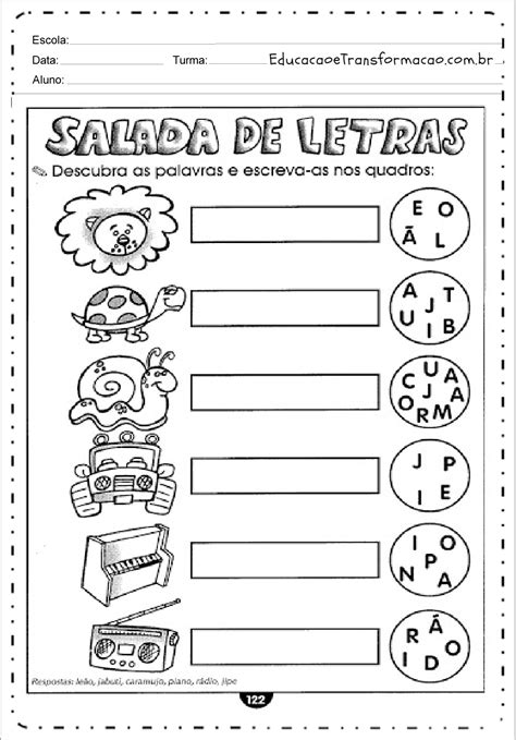 Atividades De Alfabetização 7 Anos Para Imprimir
