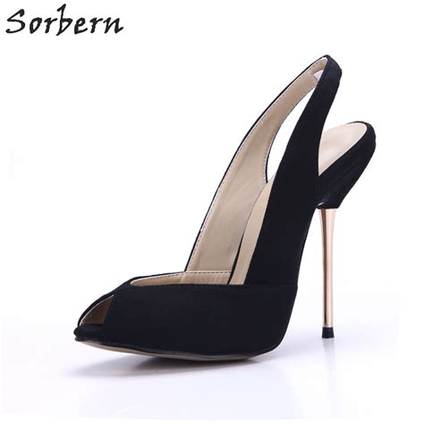 Sorbern Mature Lady Shoes Women Black Gold High Heels Open Toe Summer