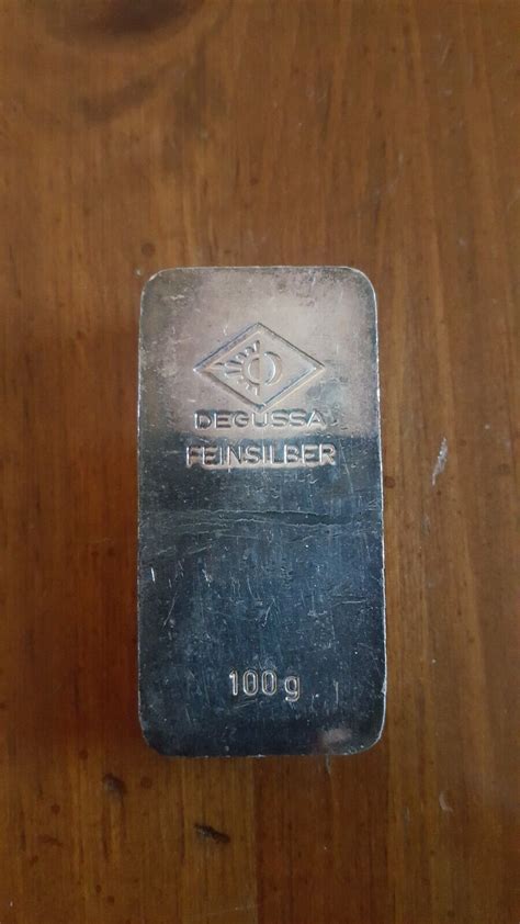 Rare Degussa Feinsilber 100 Gram Silver Bar Vintage Degussa Silver Bar