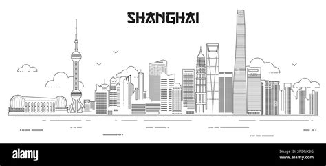 Shanghai Skyline Line Art Vector Illustration Stock Vector Image And Art