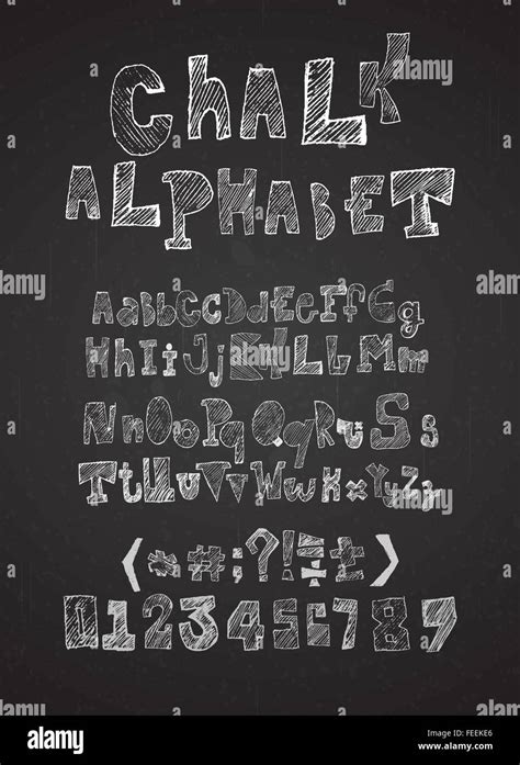 Hand Drawn Hatched Chalk Alphabet Vector Uppercase Lowercase Numbers
