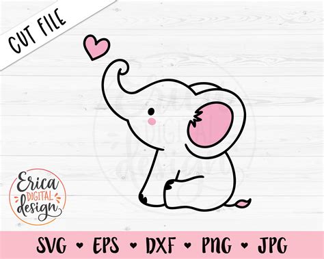 Baby Elephant Outline Svg Cute Sweet Elephant Cut File Baby Etsy