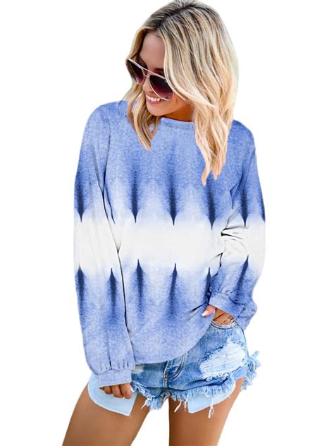 Csndyce Womens Crew Neck Colorblock Tie Dye Shirts Long Sleeve