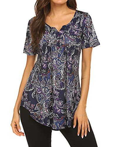 Peasant Tops For Women Plus Size Short Sleeve Boho Tunics Henley V Neck