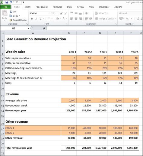 Make your own spreadsheet templates. Lead Generation Revenue Projection | Plan Projections