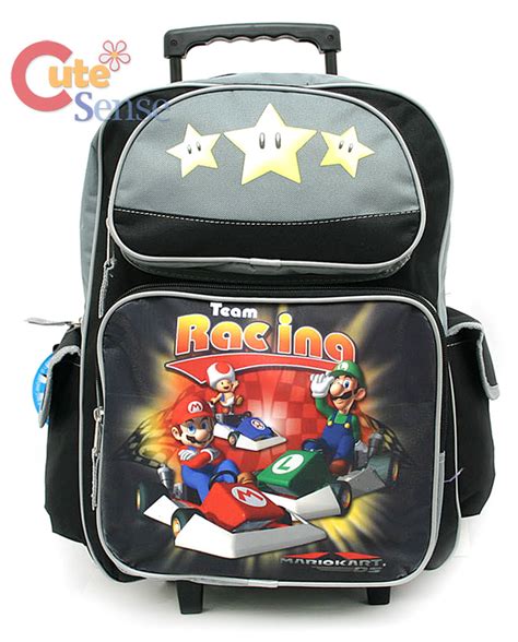 Super Mario Kart Ds School Roller Backpack 16 Large Rolling Bag Team