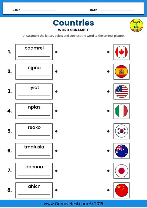 Countries Worksheet Printable Worksheet