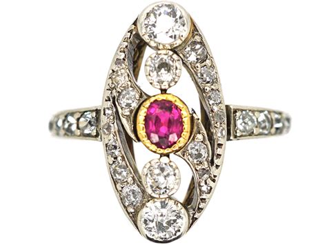 Art Nouveau Ct White Yellow Gold Ruby Diamond Ring S The