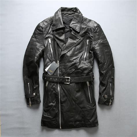 Avirexfly 2018 New Men Black Motorcycle Leather Jacket Fashion Long
