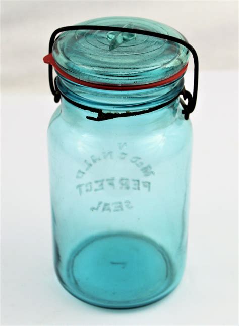 Antique Fruit Jar Mcdonald Canning Jar Blue Glass Jar Blue