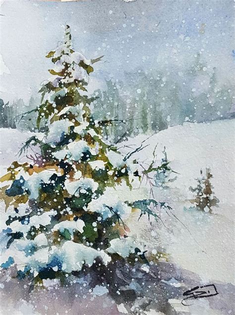 Snow Laden Original Fine Art By Sue Dion Watercolor Trees