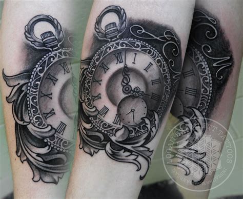 Black And Grey Filigree And Clock Tattoo By Logan Bramlett Follow Me On