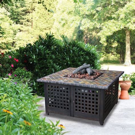David's wife wanted an outdoor propane fire pit table. Square LP Gas Fire Pit with Slate Mantel - Walmart.com ...