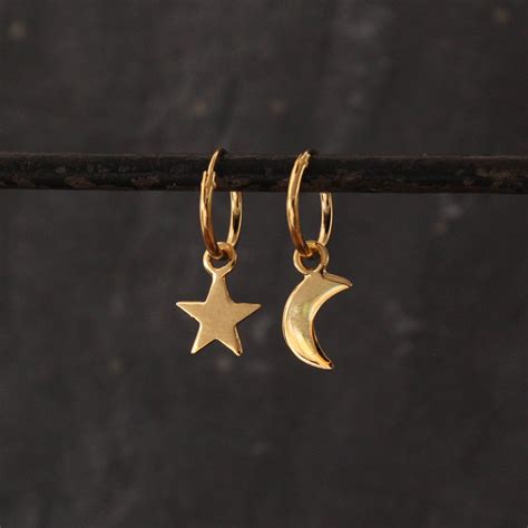 Star And Moon Earrings Gold Hoops Gold Hoop Earrings Etsy UK