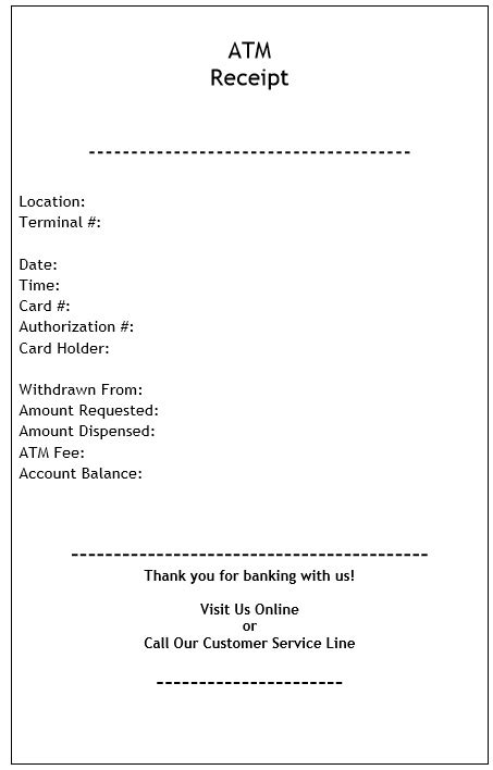 7 Free Sample Atm Withdrawal Receipt Templates Printable Samples