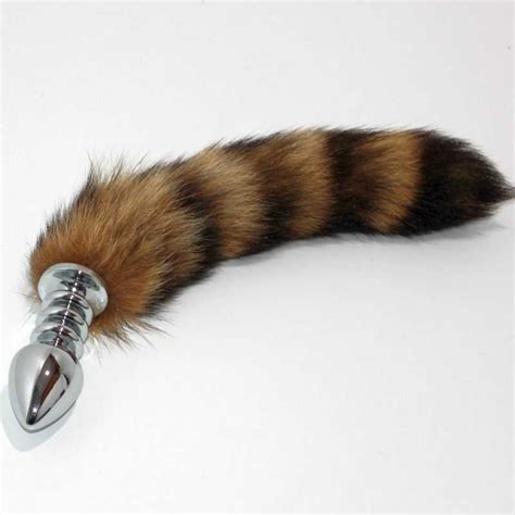 Brown Fox Tail Ribbed Silver Butt Plug Ribbed Anal Sex Toys