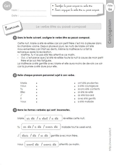 Le passé composé est un temps verbal qui sert à raconter des faits ponctuels et passés. CE1 EXERCICES: passé composé du verbe être | Ce1 ...