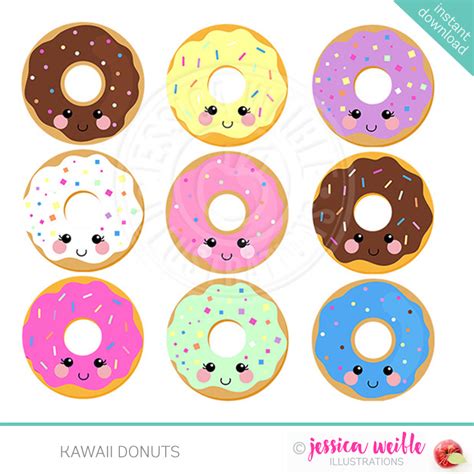 Coffee and donuts clip art. Kawaii Donuts: JW Illustrations