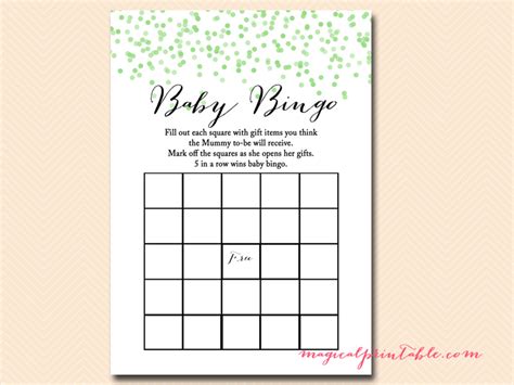 Green Confetti Baby Shower Activities Magical Printable