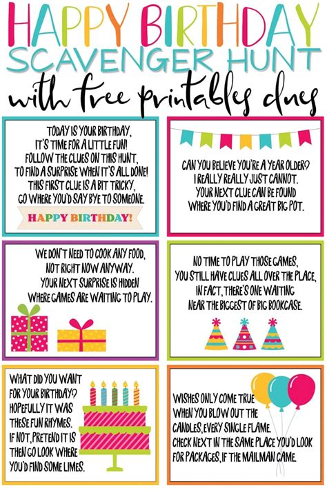 Free Printable Birthday Scavenger Hunt