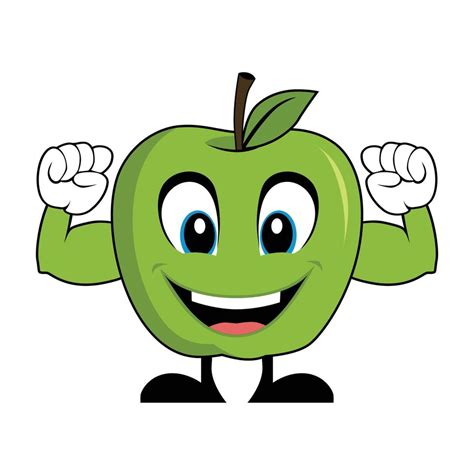 Green Apple Cartoon Character With Muscle Arms Suitable For Poster