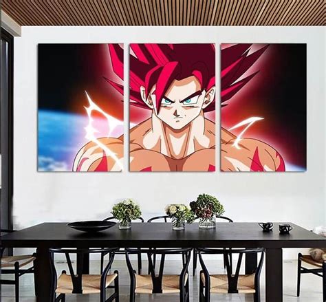 Dbs Goku Super Saiyan God Red 3pcs Wall Art Canvas Print Saiyan Stuff