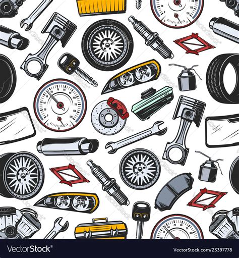 This also contributes to their higher cost. Spare parts of car and auto seamless pattern Vector Image