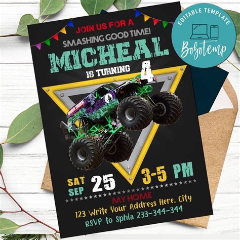 So a monster truck themed birthday party is a natural choice for many little guys. Printable Grave Digger Monster Truck Birthday Invitation ...