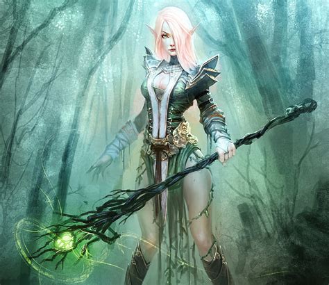 Hd Wallpaper Fantasy Elf Forest Pink Hair Pointed Ears Warrior