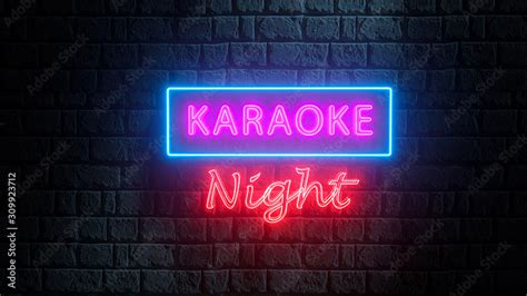 Brick Wall At Night With Neon Sign Karaoke Night Advertising Bright Night Karaoke Bar Party