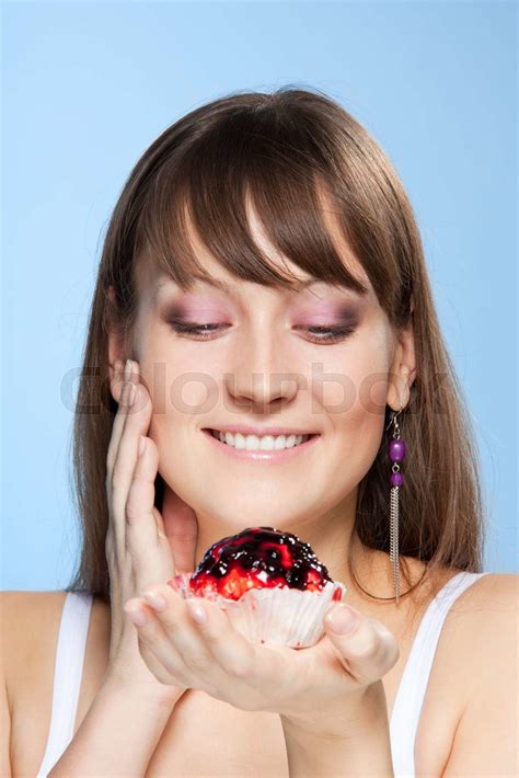 Pretty Girl With Cake Stock Image Colourbox