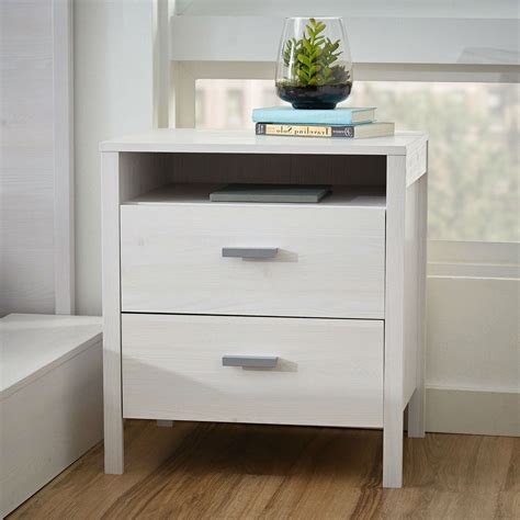 Finished in your choice of charcoal, montauk white or seadrift finish. Modern 2-Drawer Nightstand Bedside Table in Larch White ...