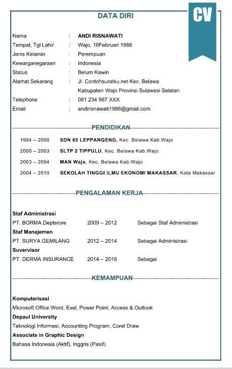 Download contoh cv lamaran kerja (curriculum vitae). Contoh CV (Daftar Riwayat Hidup) Terbaru Format Word 2016 | Contoh Surat Lamaran Kerja, Surat ...