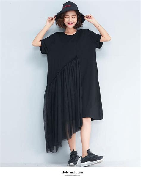 New Short Sleeve Korean Style Dress O Neck Patchwork Mesh Irregular Wo Ofelya Boutique Korean