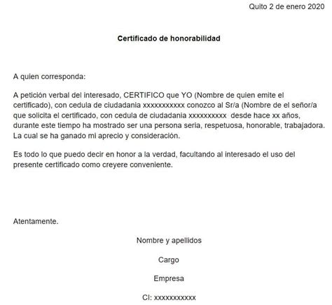 Certificado De Honorabilidad Ejemplos Descarga El Tuyo