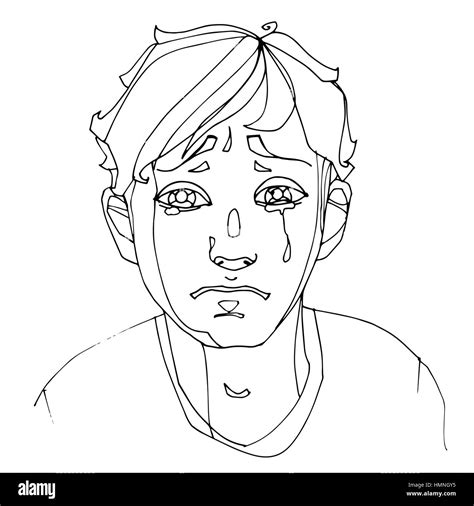 The Boy Crying Heavily Human Emotions Sketch Hand Drawing Contour