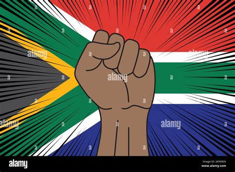 Human Fist Clenched Symbol On Flag Of South Africa Background Power