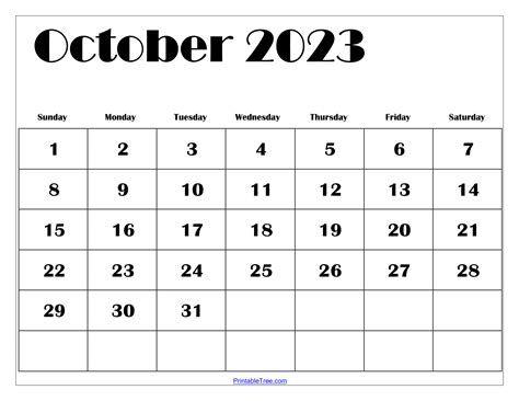 October 2023 Calendar Printable Pdf Templates Free Download