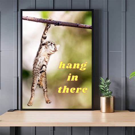 Hang In There Printable Poster Little Kitten Hanging Wall Decor Funny