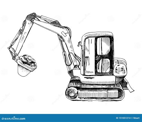 Hand Drawn Mini Excavator Stock Vector Illustration Of Digger 151051214