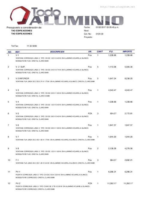 Pdf Cotizacion De Ventanas Todo Aluminio Ing Roberto S C