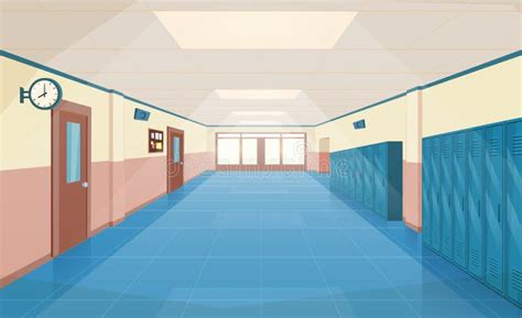 School Hallway Interior With Entrance Doors Stock Vector